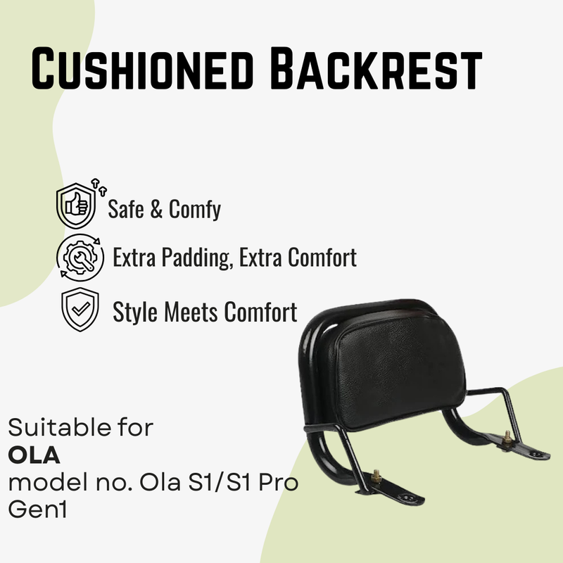 Ola Premium Cushioned Black Metal Backrest For Ola S1/S1 Pro Gen1